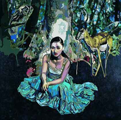  Lan Yi  兰一  -  Amnesia Dreamland - acrylic,vinylic, gold lacquer, watercolor, special materials on canvas  -  2011   