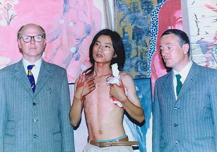 Ma Liuming  马六明  -  Dialogue with Gilbert and George  -  Performance  East Village  Beijing  -  1993   