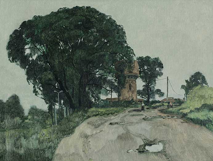 Ren Chuanwen 任传文 - Early morning with old water tower  -  Oil on canvas  -  2013 