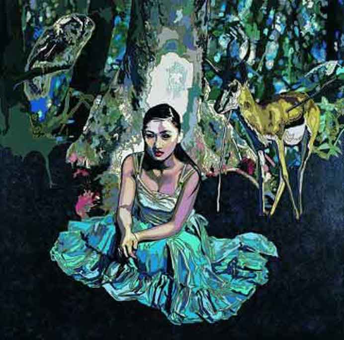  Lan Yi  兰一  -  Amnesia Dreamland - acrylic,vinylic, gold lacquer, watercolor, special materials on canvas  -  2011   
