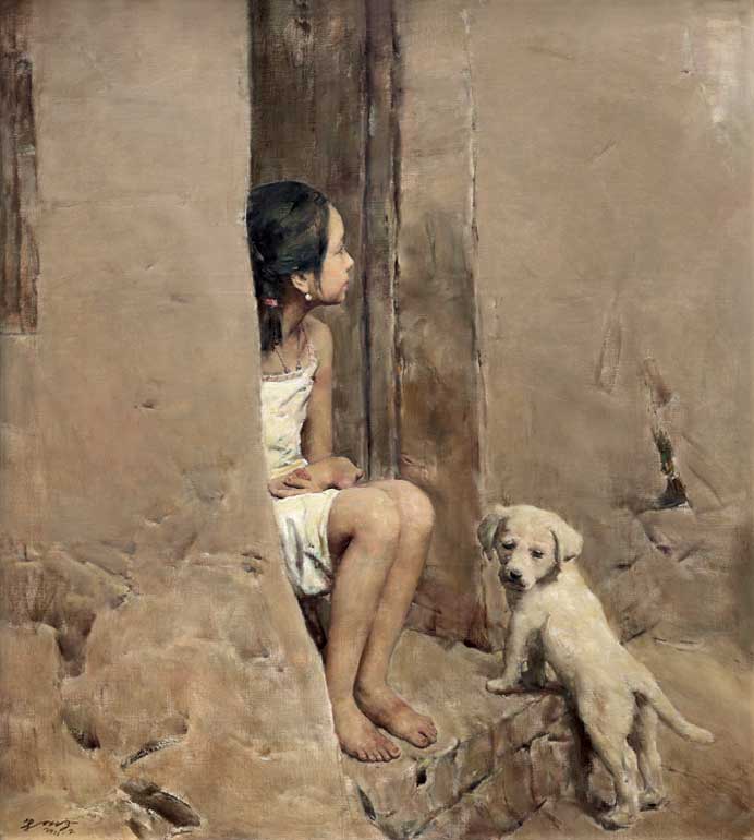 Guo Beiping 郭北平 - La Fillette et le chien - Oil on canvas 146 x 130 cm Guo Beiping 郭北平 - La Fillette et le chien - Oil on canvas 146 x 130 cm