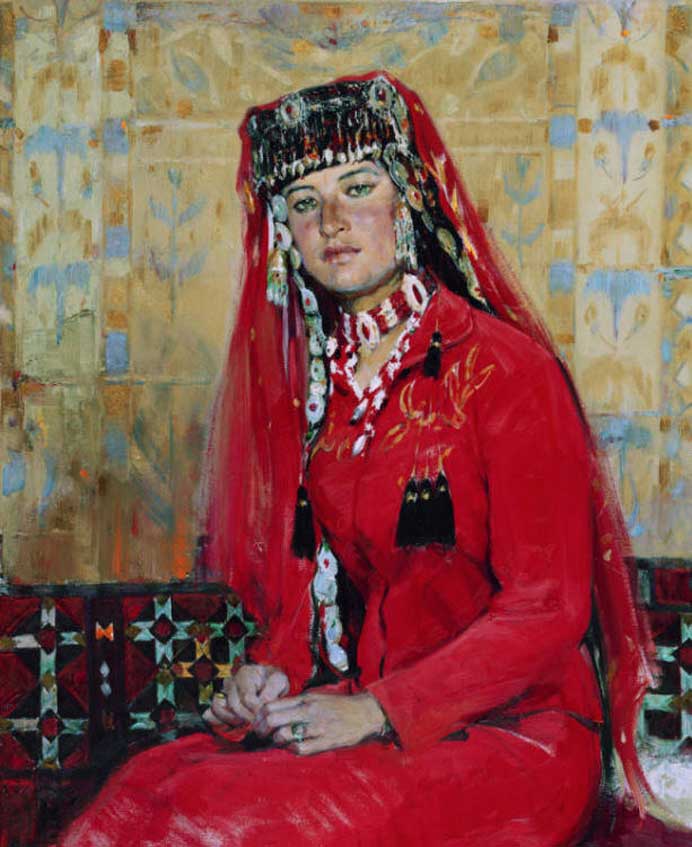  Quan Shanshi  全山石  -  Ayiguli, jeune femme tadjike en costume traditionnel  -  Oil on canvas 102 x 84 cm