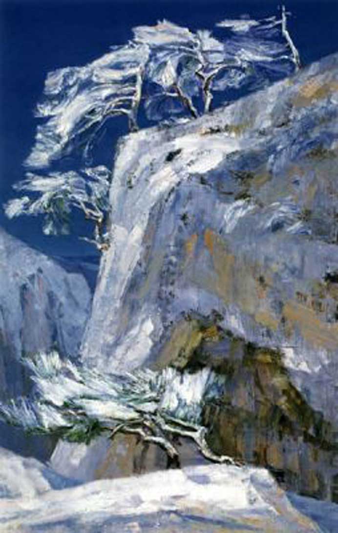 Zhan Jianjun  ???  -  Pin sur la montagne enneigée  -  Oil on canvas 195 x 125 cm  -  1998