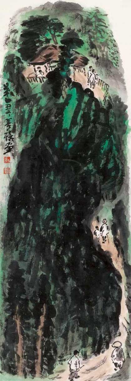 Cheng Shan-Hsi  郑善禧  - Walking in the mountain   ink and color on paper