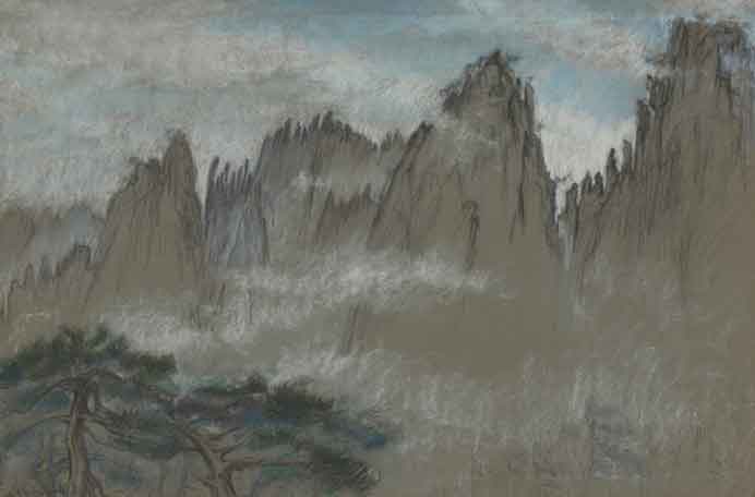 © Ding Zhengxian  丁正献 - 1980 Huangshan Castle Peak après la pluie 30.5x45.5cm