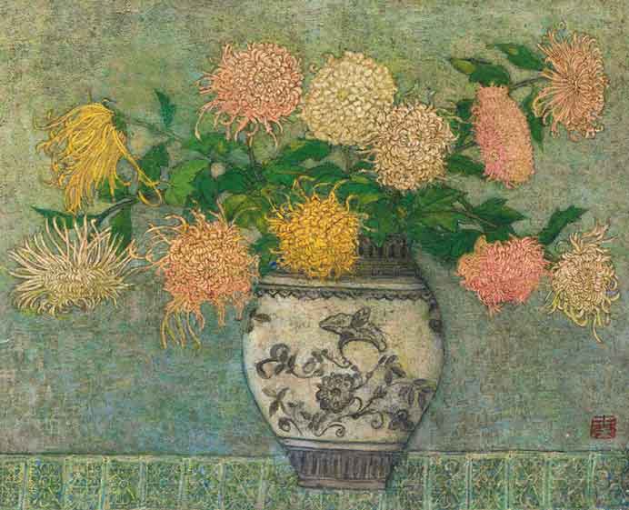 Pang Xunqin 庞薰琴 - A Bottle of Chrysantheme  1974