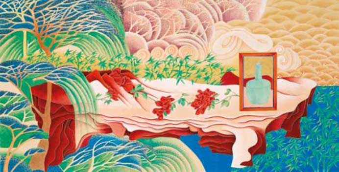 Yuan Jai  袁旃 -  Blessed Peace  -  ink and color on silk  -  2006