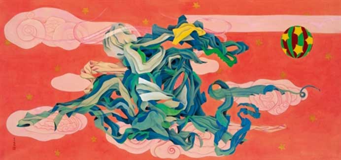 Yuan Jai  袁旃   -  Little Dragon Playing Ball  -  ink and color on silk 