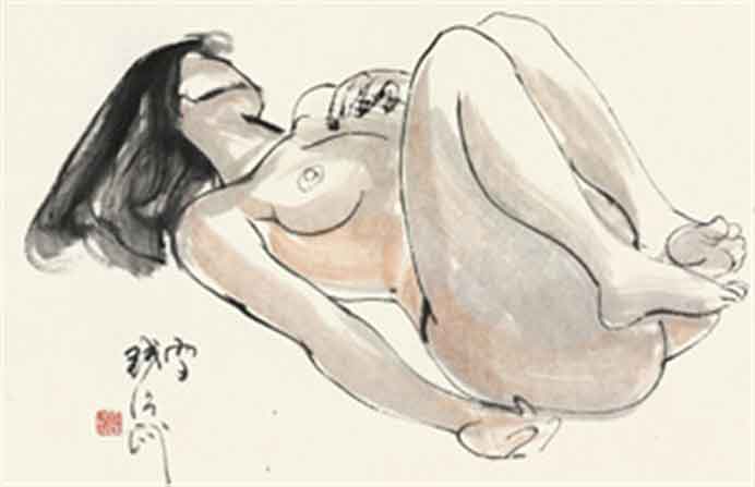 Qian Shaowu 钱绍武 - 女人体 镜心 设色纸本 Qian Shaowu 钱绍武 - 女人体 镜心 设色纸本