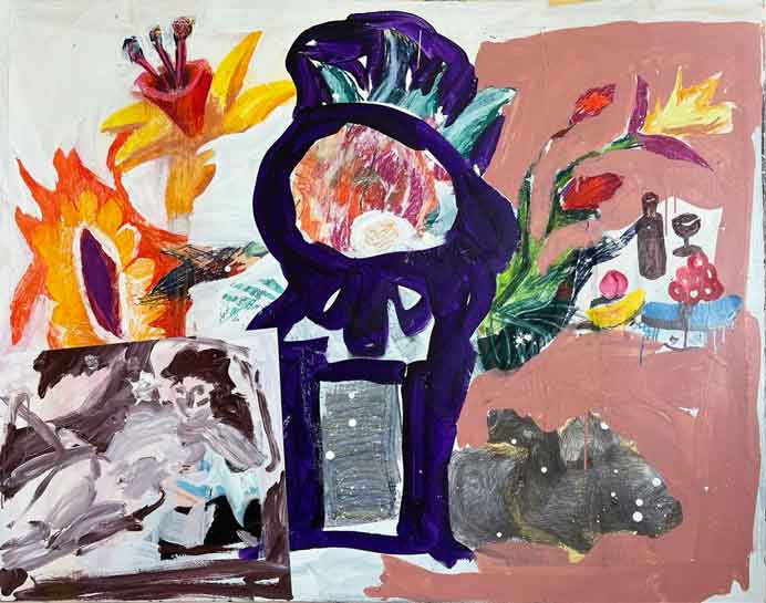 Xiao Kegang  肖克刚   -  Goya and Flower  -  Acrylic on canvas 120 x 150 cm  -  2022  