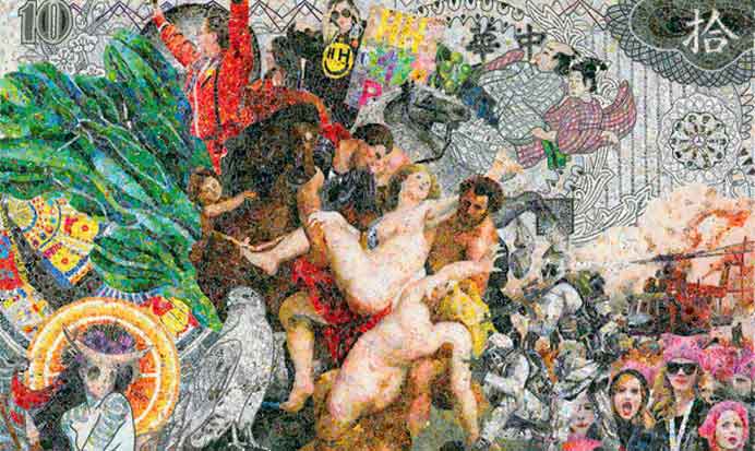 Ye Hongxing 叶红杏 - Jungle N° 7  -  Mixed Media (stickers) on Canvas 