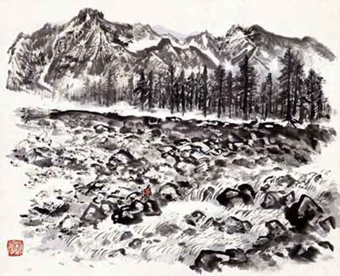 © Zhao Wangyun 赵望云 - Qilian Mountains 祁连山 - on paper - 1962 © Zhao Wangyun 赵望云 - Qilian Mountains 祁连山 - on paper - 1962
