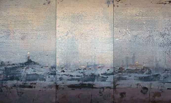 Zhou Jirong  周吉榮 -  Fantastic City N°3  -  triptych  -  2008  -  mixed media on canvas 