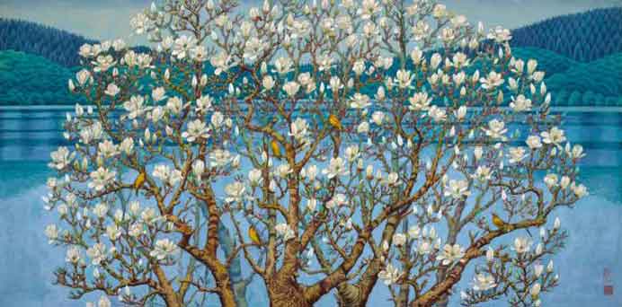 Zhu Danian 祝大年 - Magnolia Blossom 玉兰花开 - Heavy Color - 1978 Zhu Danian 祝大年 - Magnolia Blossom 玉兰花开 - Heavy Color - 1978