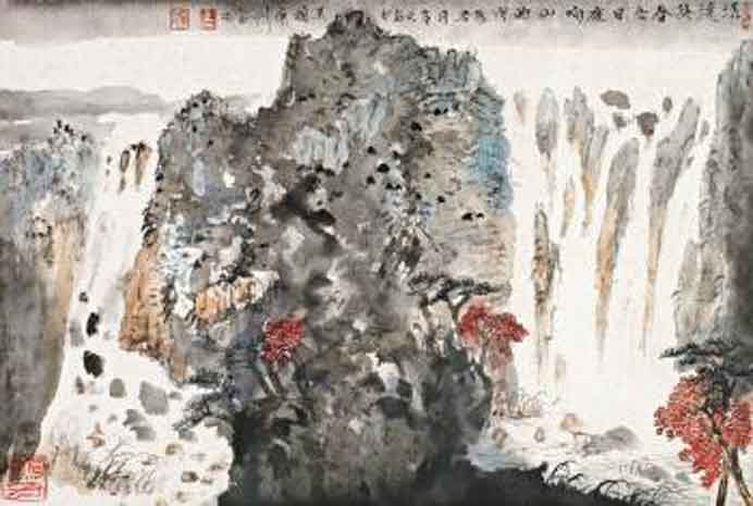  Zhuo Hejun  卓鹤君  -  Landscape  -  ink and colour on paper   