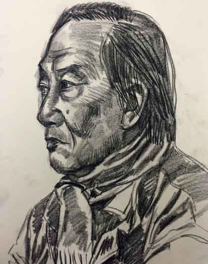  An Dong  安栋  -  Portrait of a Chinese chats  -  Charcoal on sketch paper.   