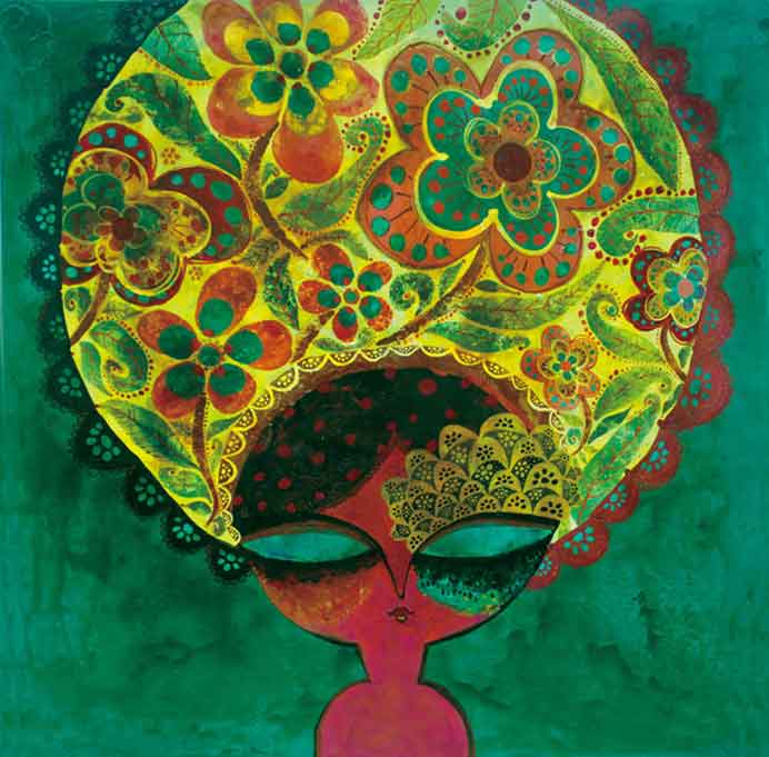 Chang Chin  张琹 -  Hurting Little Peach  -  Mixed media on canvas  145 x 145 cm  -  2009