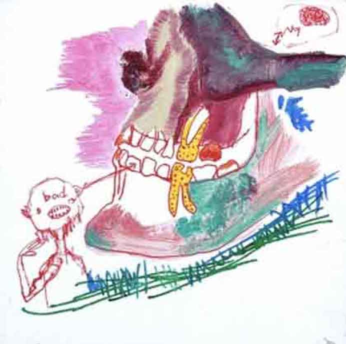 Li Linlin  李琳琳   -  Black mirror - my bad brain  -  mixed media on cardboard  -  2017 