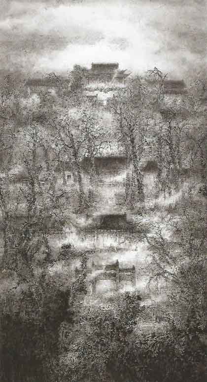 Tian Linhai 田林海 - Temple of Confucius in Misty Rain - Traditional Chinese Painting - 2004 Tian Linhai 田林海 - Temple of Confucius in Misty Rain - Traditional Chinese Painting - 2004