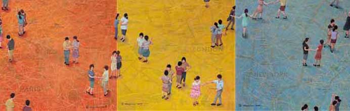 Zhou Jinhua 周金华 - Happy Red Yellow Blue - Map Oil painting - 2018 Zhou Jinhua 周金华 - Happy Red Yellow Blue - Map Oil painting - 2018