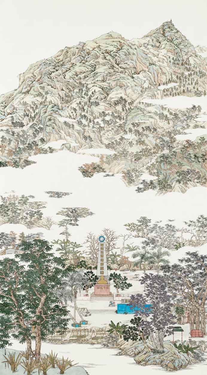 Frank Tang  鄧啟耀    -  Zhongshan Park  -  Ink and colour on paper  171 x 95,5 cm  -  2022