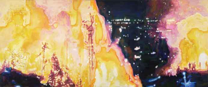 Hao Zecheng 郝澤成 - Image of Unknown Mountain Fire in The Night - Oil on linen 200 x 480 cm - 2022 Hao Zecheng 郝澤成 - Image of Unknown Mountain Fire in The Night - Oil on linen 200 x 480 cm - 2022