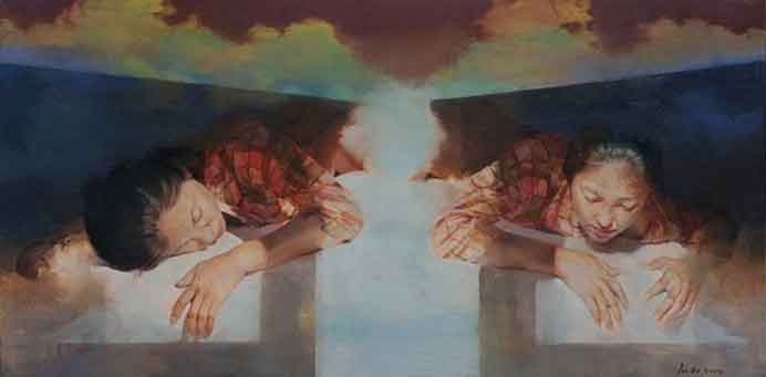 Jin Bo 金波 - A Light opened - a time closed - oil on canvas 40 x 80 cm- Jin Bo 金波 - A Light opened - a time closed - oil on canvas 40 x 80 cm