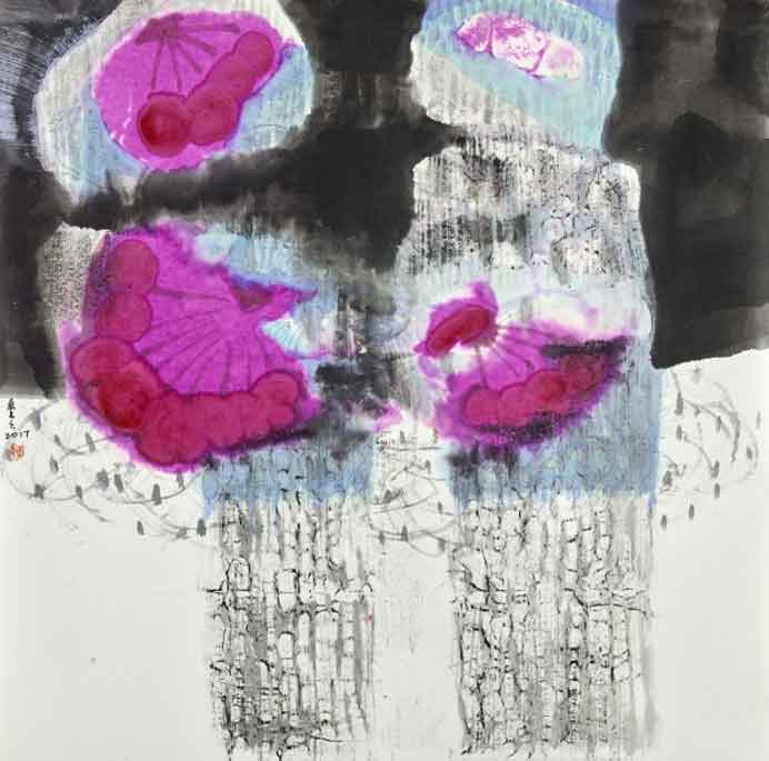 Lee Chung-Chung 李重重 - Impression of Hometown - ink and color on paper - 68.2 x 69.0 cm - 2017- Lee Chung-Chung 李重重 - Impression of Hometown - ink and color on paper - 68.2 x 69.0 cm - 2017