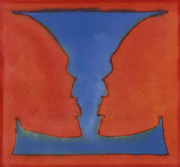 Liao Wenfeng  廖文峰   -  Rubin Vase Orange and Blue  -  Watercolour on Paper 30 x 28 cm  2018  