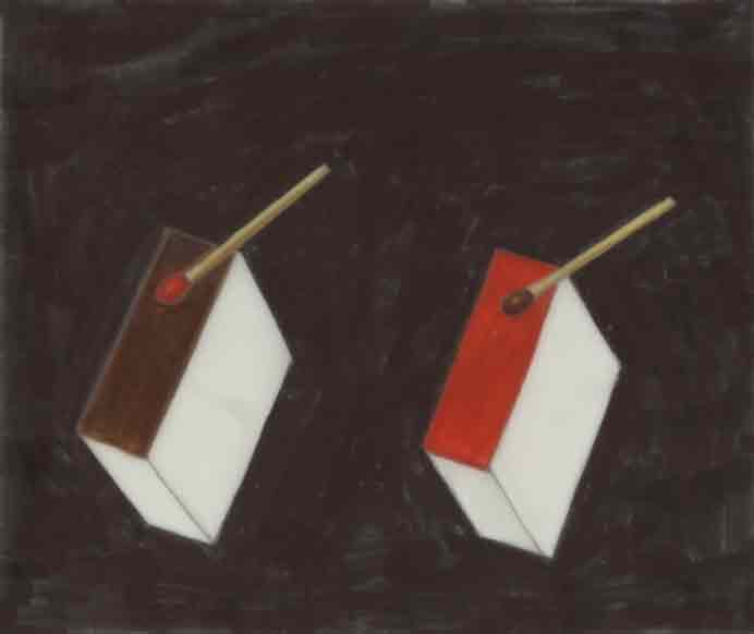 Liao Wenfeng  廖文峰   -  Red Match and Brown Match - Water-Based Marker on Transparent Sketch on Paper 18 x 15 cm  -  2017  