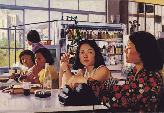 Li Meishu 李梅树   -  Bingguo Shop  -  Oil on canvas  85.5 x 30 cm  -  1974  