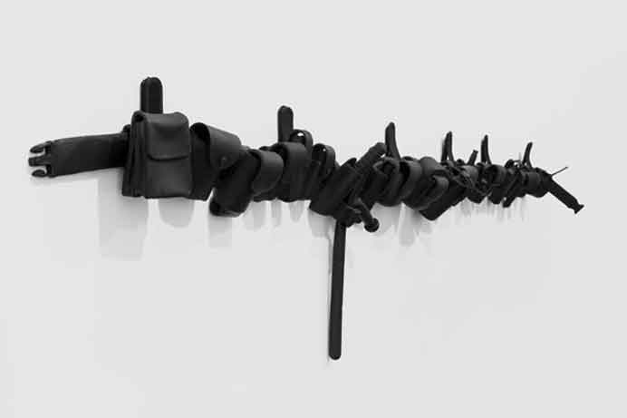 Liu Xinyi  刘辛夷  -  Overweight Constable  -  polymer clay, spray paint, velcro buckle  -  60 x 330 x 13 cm  -  2019