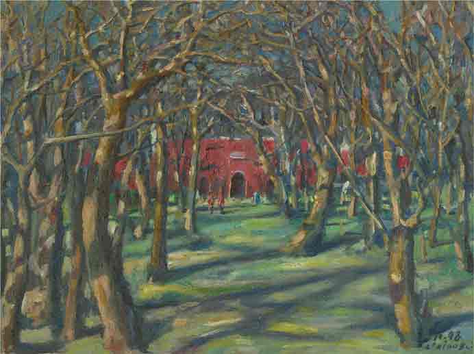 Li Xiaobai  李小白  -  Ming Tomb  Nanjing  -  Oil on board 30 x 40 cm  -  11 1998