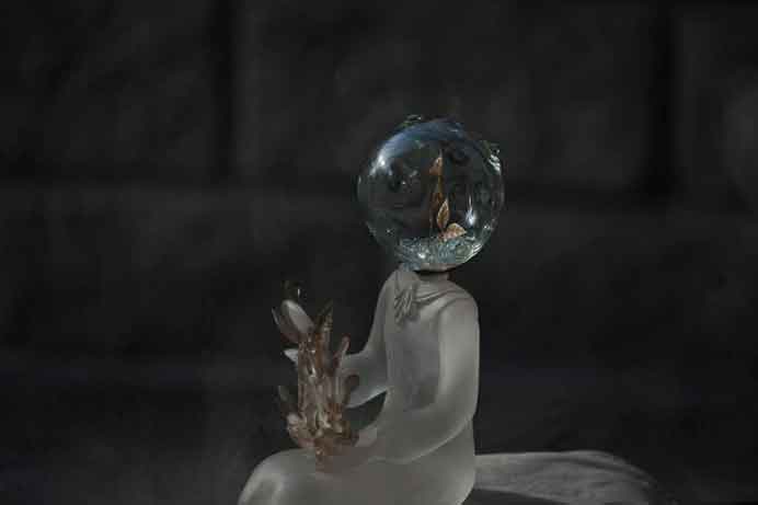 Meng Du  杜蒙  -  Through the leaves of the book Chapter I - No.1  -  Kiln-worked glass, tea, silver leaf, multi-media