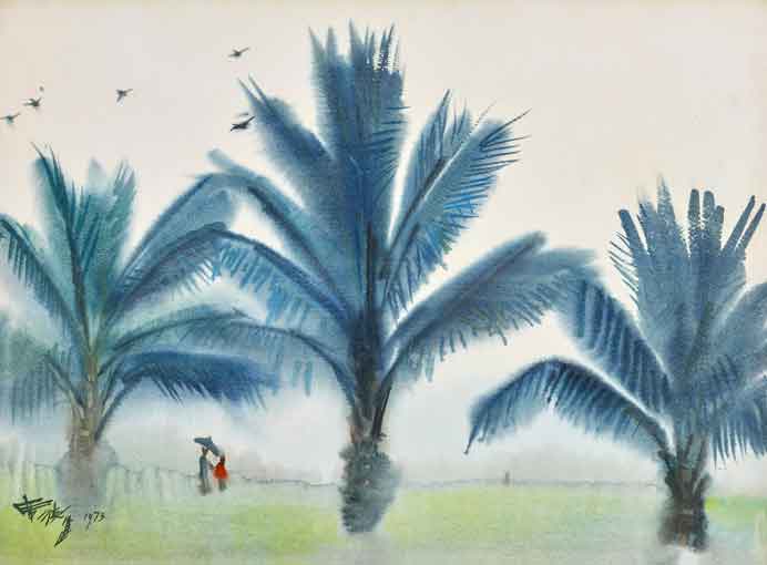 Shiy De-Jinn  席德进 --  Rainy Day in Jia-Nan  -  Watercolour on paper  56 x 75 cm  -  1973
