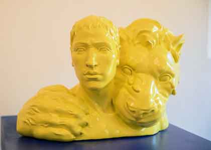 Tan Siyuan 谈思远 - The Statue of Assange Was Destroyed in the Building - Apoxie, wood - 2019 Tan Siyuan 谈思远 - The Statue of Assange Was Destroyed in the Building - Apoxie, wood - 2019
