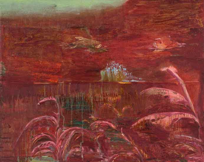 Un Cheng  郑燕垠  -  The Flare Across West Kowloon  -  Oil on canvas  4.5 x 53.5 cm  -  2023 