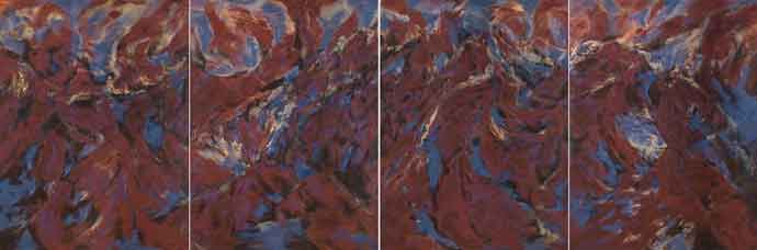 Wang Yiming  王义明 达  -  Auspicious clouds  -  Mixed material on canvas  -  200 x 150 cm x 4  -  2017 