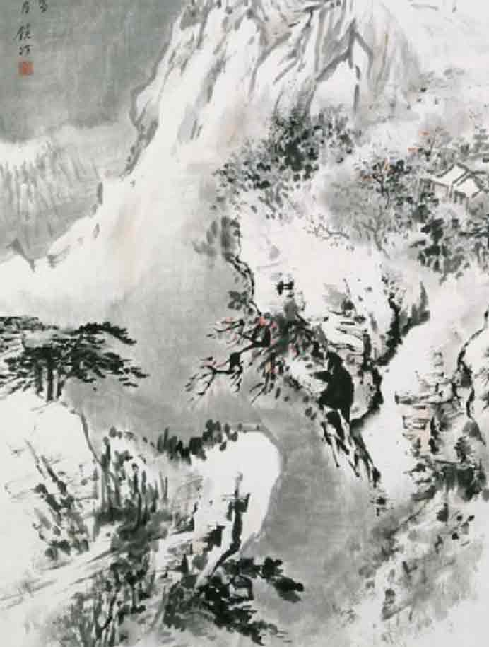 Wu Jingding  吳鏡汀  -  Mount Emei  -  Ink and colour on paper  68.58 x 45.72 cm  -  1961  -  Ashmolean Museum collection  
