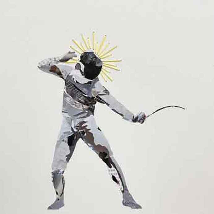  Yo Chow  周芷瑶  -  After Training 1  -  magazine cut outs, cotton thread on paper  40 x 30 cm  -  2023