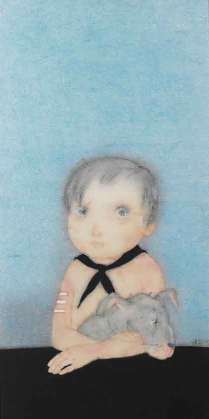 Bi Rongrong  毕蓉蓉  -  Growing N°.8  -  Ink, watercolour on handmade paper  143 x 72 cm  -  2008
  