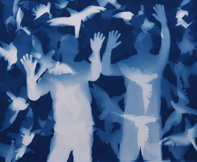 Zhang Dali 张大力 - Dove (57) - Blue cyanotype on cotton 150 x 190 cm - 2023 Zhang Dali 张大力 - Dove (57) - Blue cyanotype on cotton 150 x 190 cm - 2023