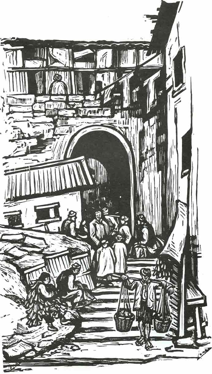 Wang Qi 王琦 - Marché de la Cité - Bois n. & b. 22 x 13.1 cm - 1946 Wang Qi 王琦 - Marché de la Cité - Bois n. & b. 22 x 13.1 cm - 1946