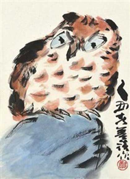 Cheng Shan-Hsi 猫头鹰-硬 - ink and color on paper