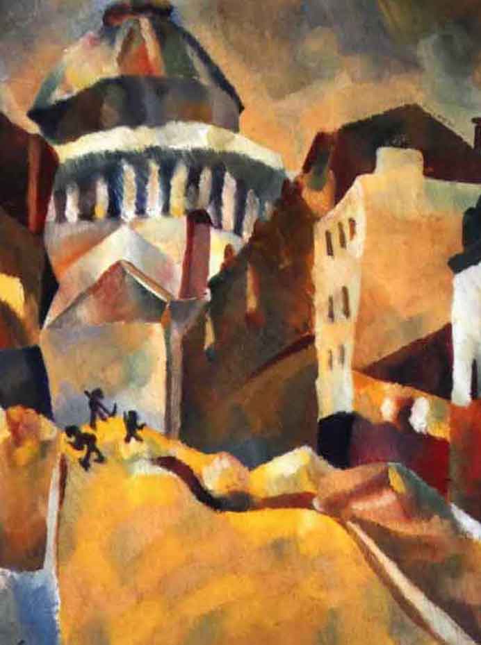  Yun Gee - Pantheon and Workmen 1927   Oil on Paper  