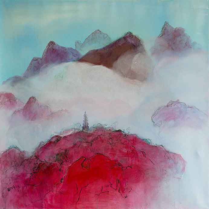 Cheng Tsai-Tung  郑在东  郑在东 - Pagoda in the clouds  - acrylic on canvas  2015 