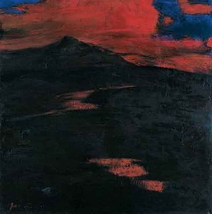 Zhu Naizheng 朱乃正 -  Cloudy Mountain 1986 - oil on canvas  120x120cm