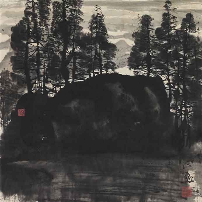  Zhu Naizheng 朱乃正  - Landscape - ink on paper 58x58cm