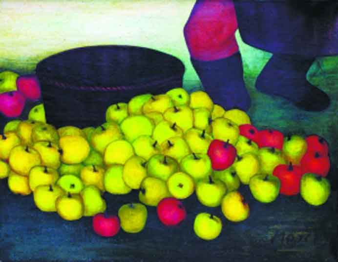 Hoo Mojong  贺慕群  -  Moving Apple  -  Oil on canvas  -  1985  - 搬苹果  -  布面油画  -  1985年 