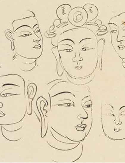 Xie Zhiliu  谢稚柳  -  Heads - ink on paper  ~1943 detail  © The Metropolitan Museum of Art  